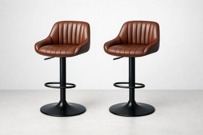 Brown Synthetic Leather Adjustable Barstool Set with Swivel and Footrest