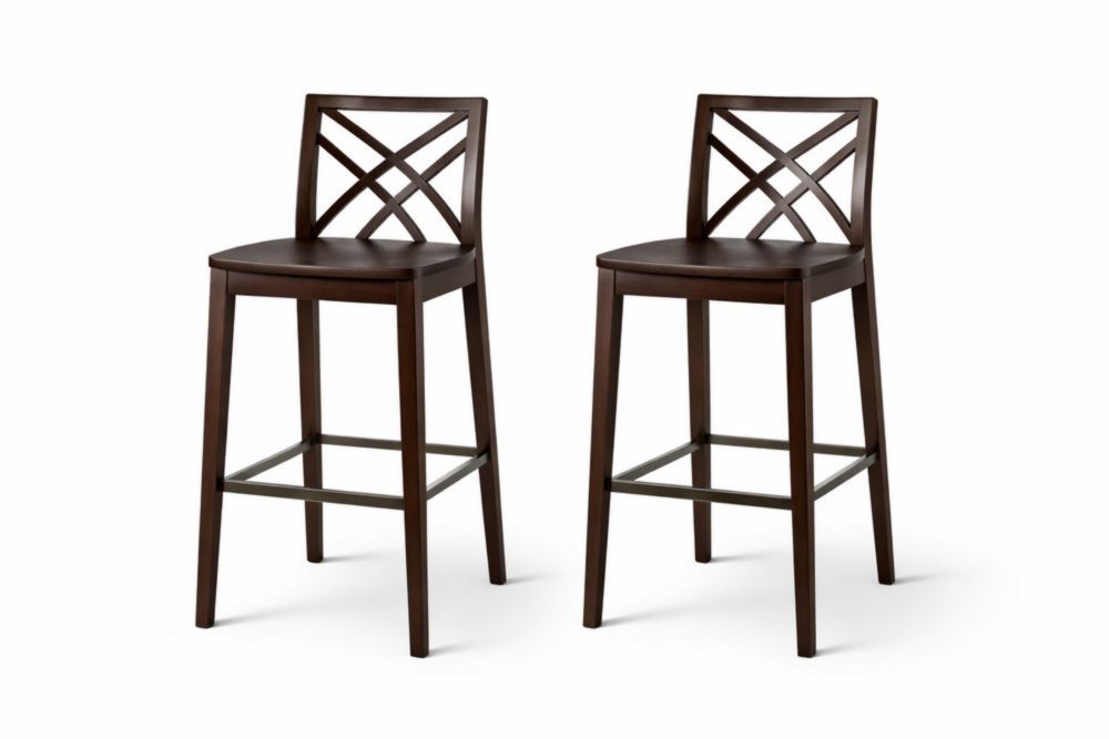 Dark Wood Bar Stools Set X-Back Design 24-Inch Seat Height