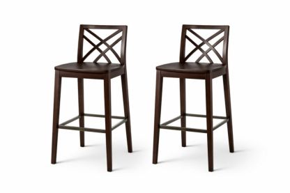 Dark Wood Bar Stools Set X-Back Design 24-Inch Seat Height