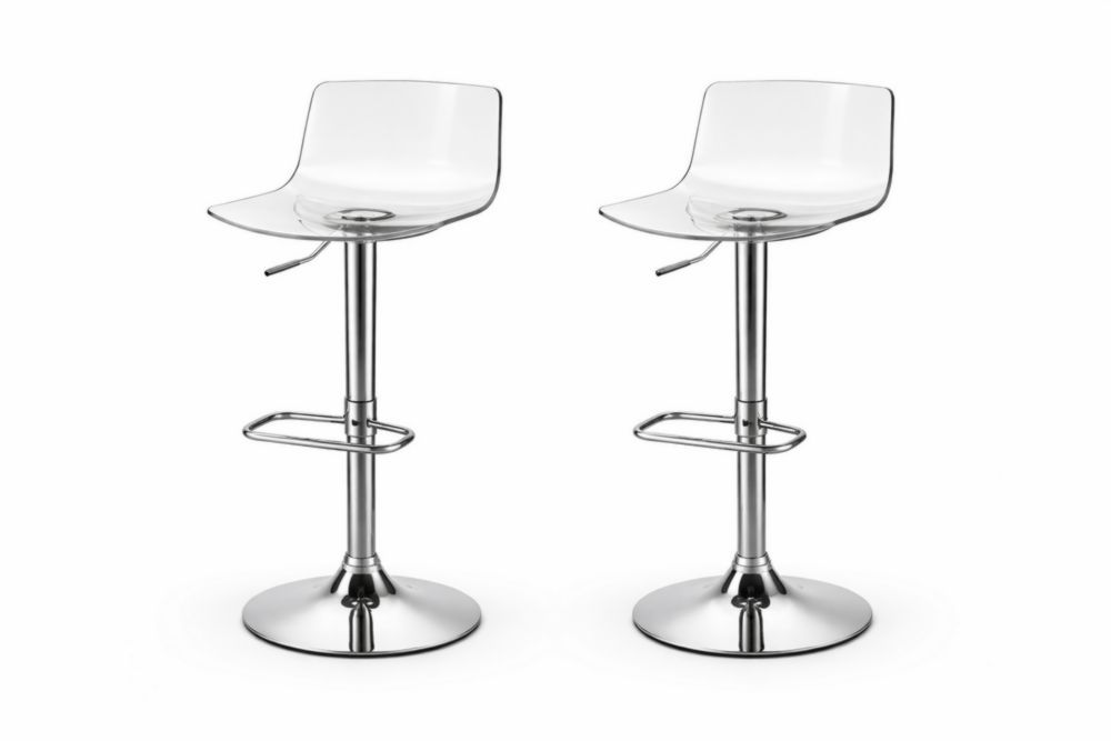 Adjustable Acrylic Bar Stools with Chrome Base Set of 2
