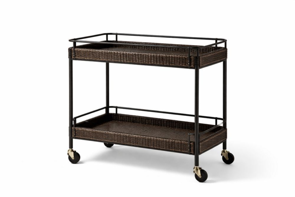 Rattan Cart with Metal Frame, Two-Tier Brown