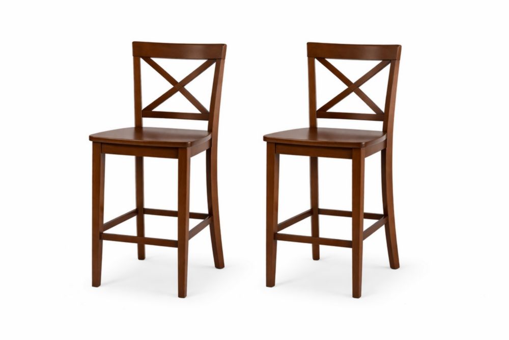 Wood Bar Stool Set of 2 with Cross Back Design Brown