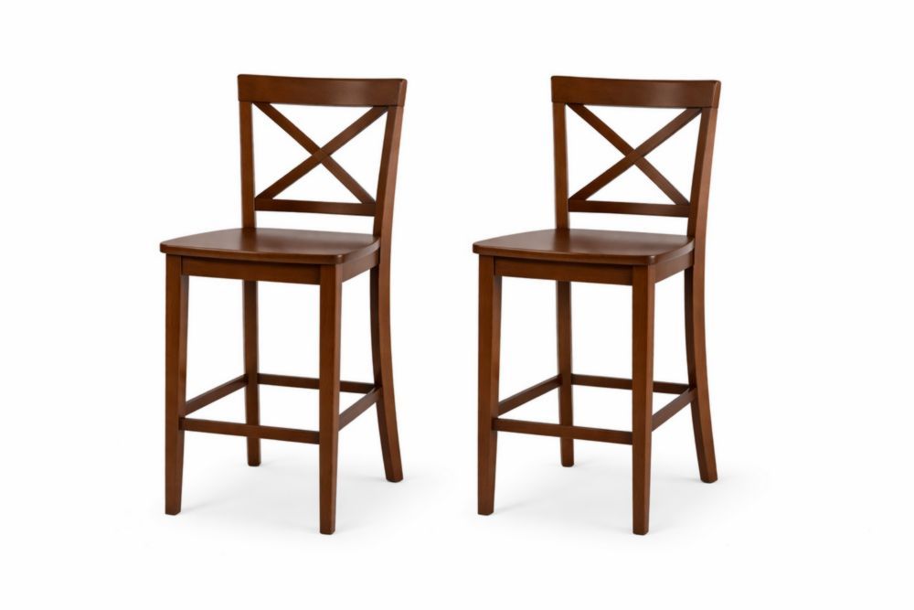 Wood Bar Stool Set of 2 with Cross Back Design Brown