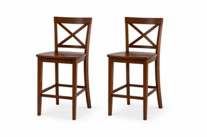 Wood Bar Stool Set of 2 with Cross Back Design Brown