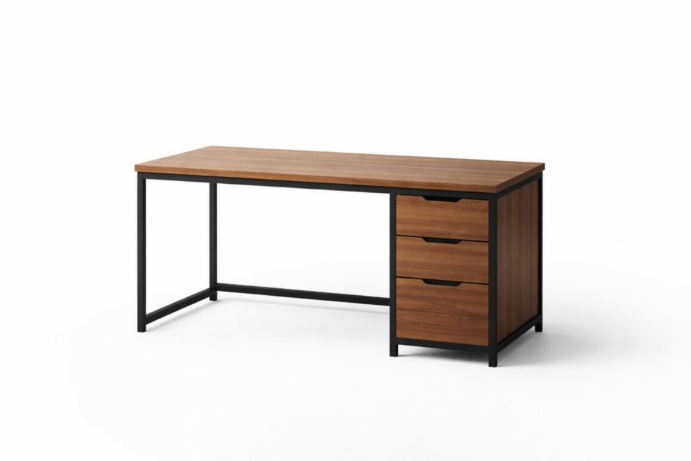 Office Desk with Metal Frame and Wooden Drawers 150cm Length
