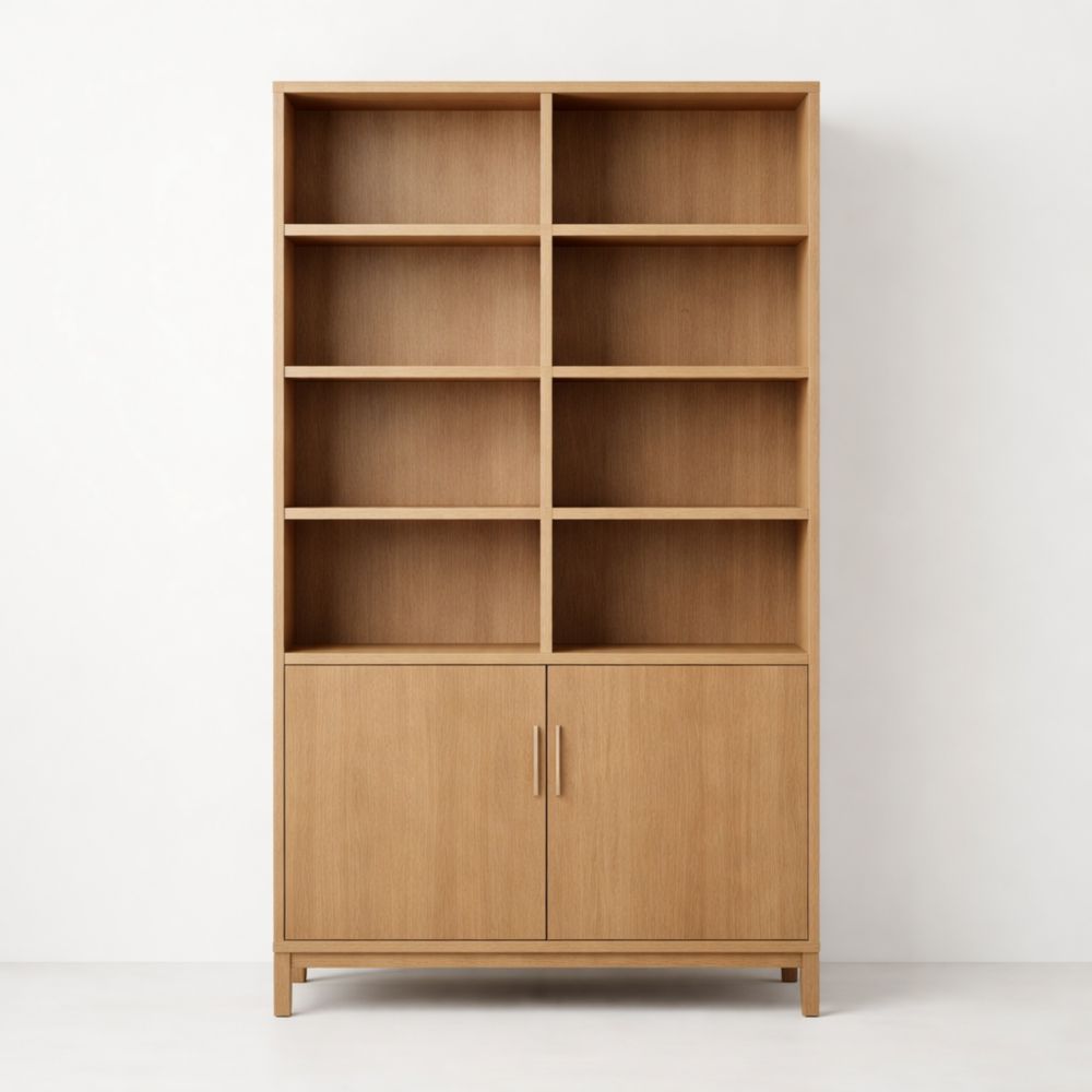 Wooden Bookshelf with Cabinet Oak 180cm x 90cm x 35cm