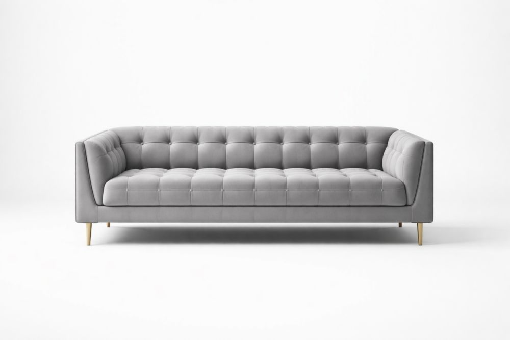 Gray Velvet Upholstered Sofa with Button Tufting