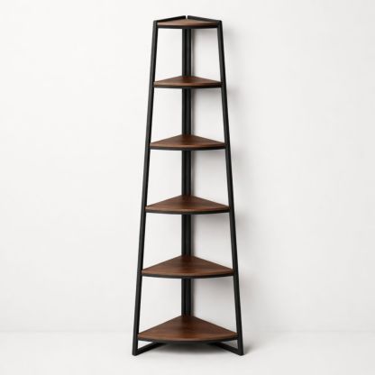 5-Tier Metal Corner Bookshelf with MDF Wood Shelves