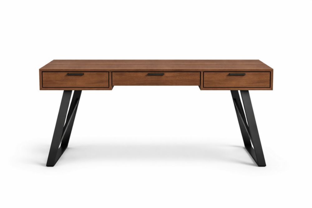 Wood Desk with Black Steel Legs and Three Drawers