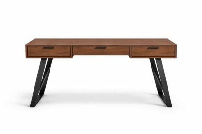 Wood Desk with Black Steel Legs and Three Drawers
