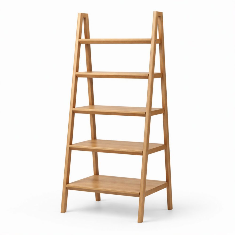 Light brown wooden trapezoid storage shelf