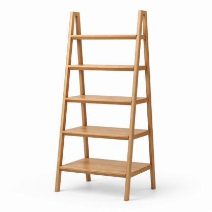 Light brown wooden trapezoid storage shelf