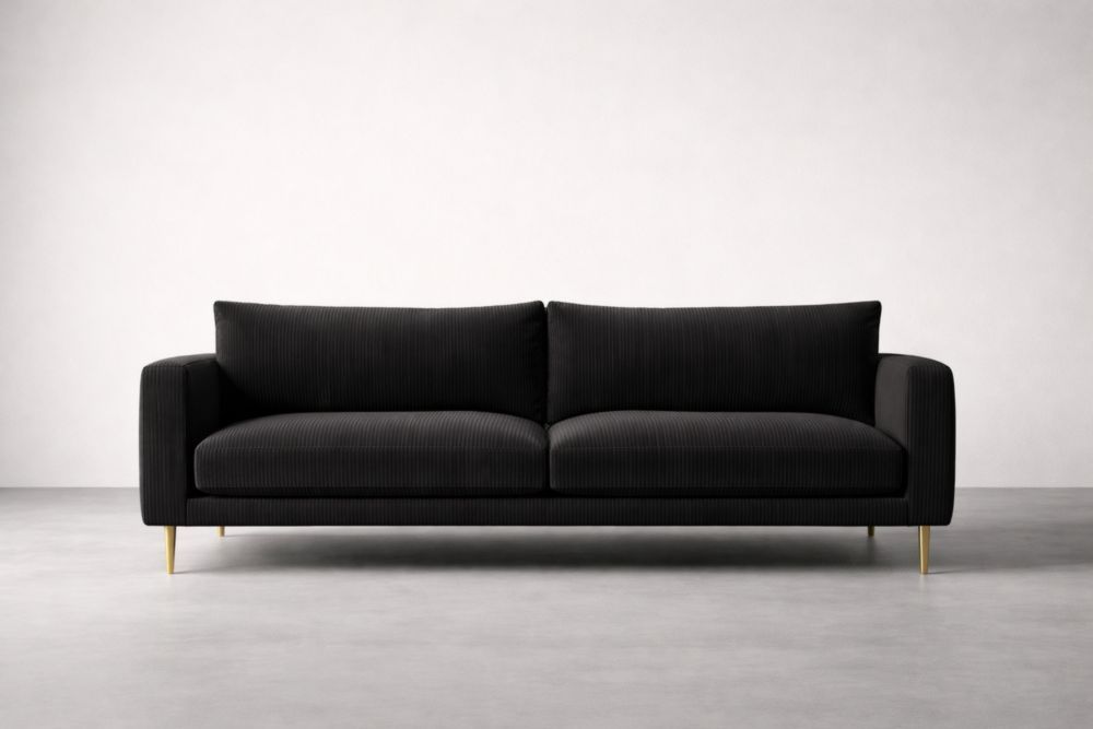 Black Velvet Sofa with Gold Metal Legs 210cm