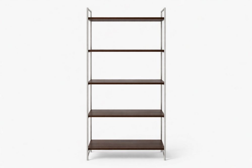 5-Tier Metal and Wood Bookshelf Dark Brown