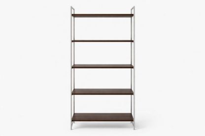 5-Tier Metal and Wood Bookshelf Dark Brown