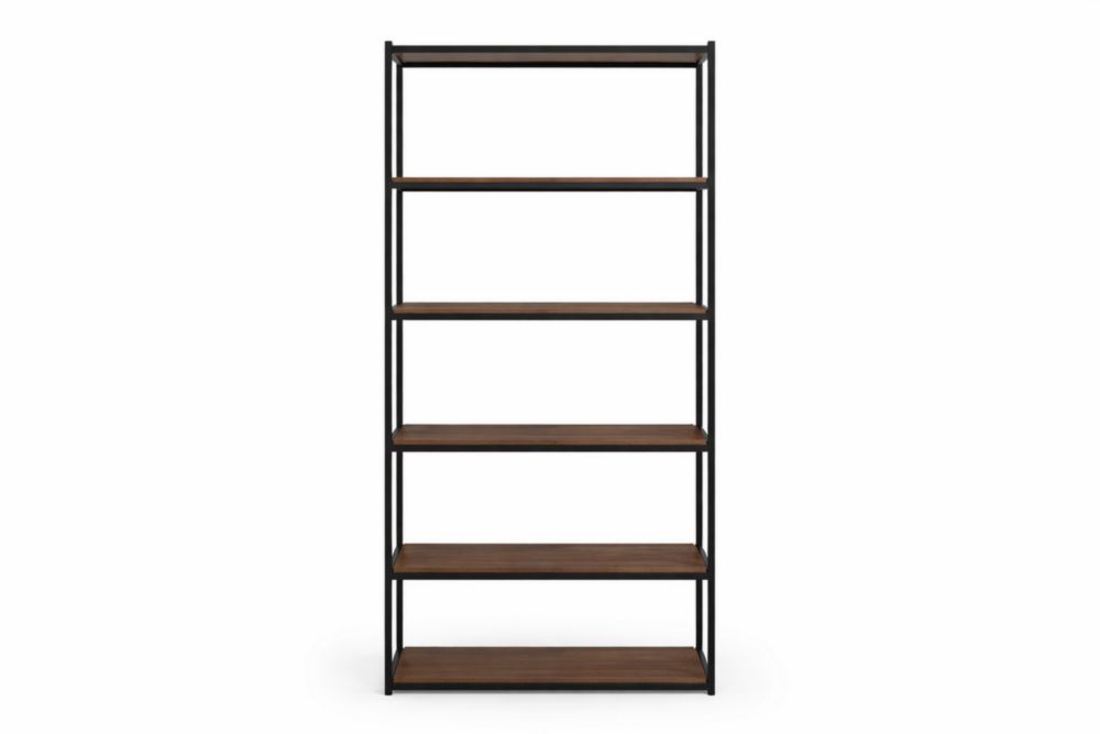 Five-Tier Metal and Particle Board Bookcase Black and Brown Shelving Unit