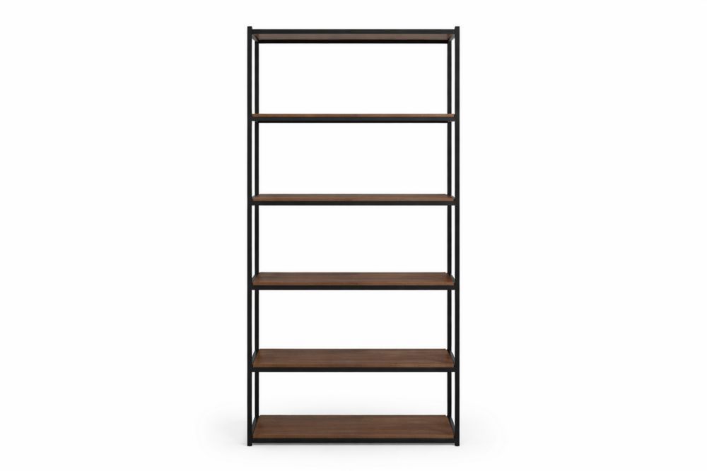 Five-Tier Metal and Particle Board Bookcase Black and Brown Shelving Unit