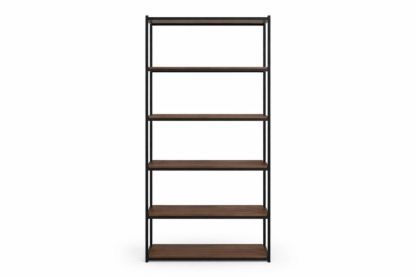 Five-Tier Metal and Particle Board Bookcase Black and Brown Shelving Unit