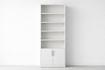 White Tall Bookcase with Cabinets and Adjustable Shelves