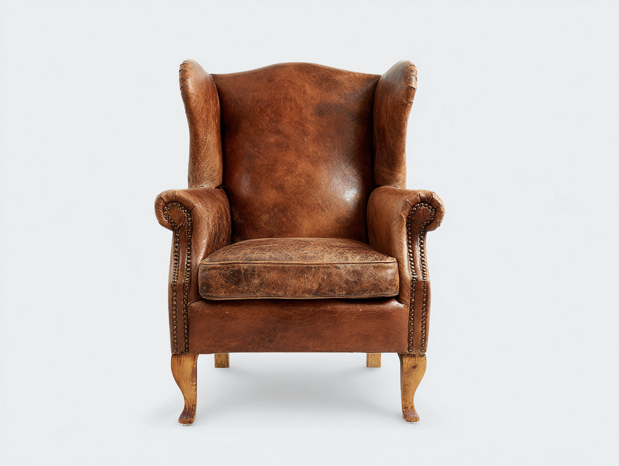 Sessel aus Echtleder 88x94x108 cm - Braun - für Wohnzimmer - klassisches Ohrensessel-Design-Sereneive