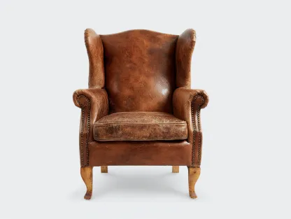 Sessel aus Echtleder 88x94x108 cm - Braun - für Wohnzimmer - klassisches Ohrensessel-Design-Sereneive