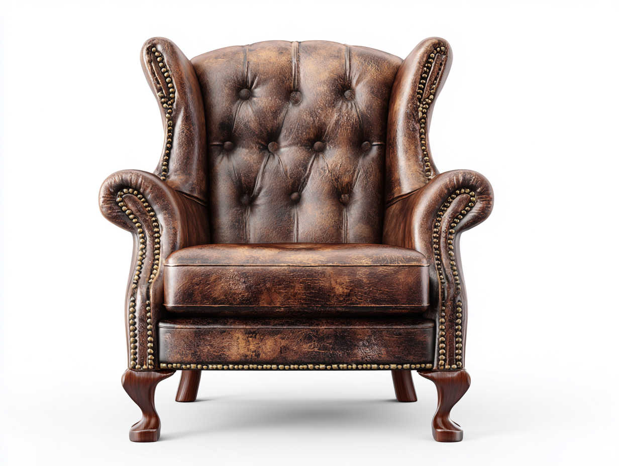 Sessel aus Echtleder 92x98x112 cm - Braun - für Wohnzimmer - klassisches Ohrensessel-Design-Sereneive