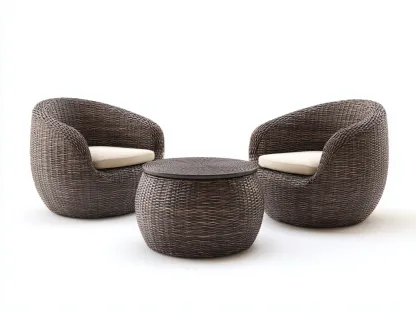Sessel- und Beistelltisch-Set Rattan Metall - Sessel 70x70x75cm - braun/beige -für Garten und Terrasse - modernes Outdoor-Design-Sereneive