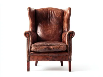 Sessel aus Echtleder 90x96x110 cm - Braun - für Wohnzimmer - klassisches Ohrensessel-Design-Sereneive