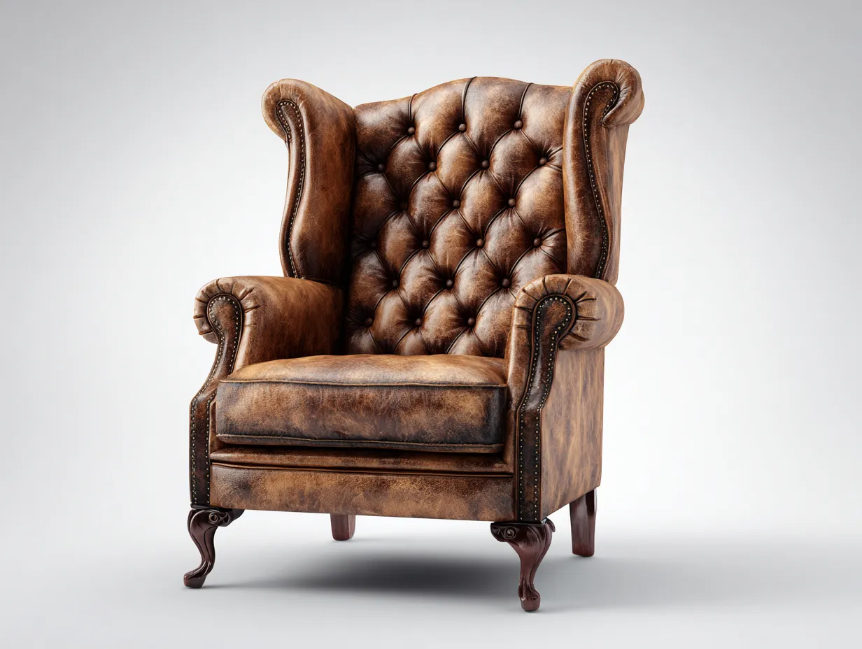 Echtledersessel 88x80x108 cm - braun - für Wohnzimmer - klassischer Ohrensessel-Sereneive