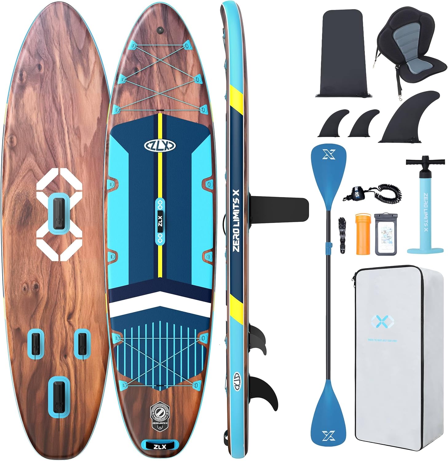 ZLX 350cm Extra Groß Stand Up Paddle Board mit Sitz Große Tragfähigkeit 550LB Inflatable SUP Board für Erwachsene Anfängerfreundlich Stabiles Anti - Rutsch - Deck, Pumpe, SUP Paddle-Roomoli