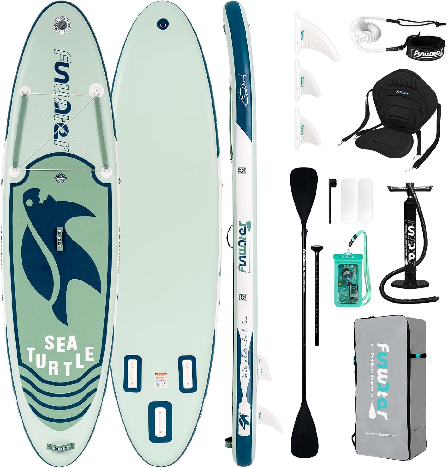 FunWater 320CMund350CM Stand Up Paddle Board Mit Vollem Zubehör Paddleboard SUP Board Mit Verstellbares Paddel, Pumpe, Reiserucksack, Leine, wasserdichte Tasche-Roomoli