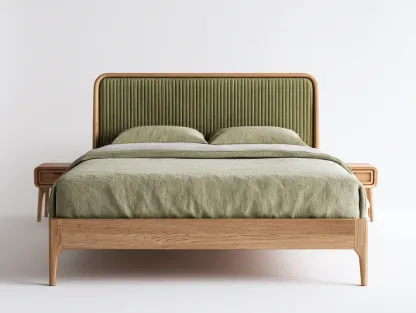 Doppelbett Holz Stoffkopfteil 200x160x105 cm - Grün - Schlafzimmer - Modernes Design-Roomoli