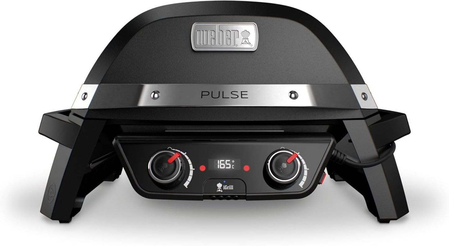 Weber PULSE 2000 Elektro Grill, 49 x 39cm Grillfläche, Temperaturen über 300 GradC, Zwei - Zonen - Grillen, Digitaler Temperaturregler und Thermometer, Porzellanemaillierter Guss - Grillrost - Schwarz 82010079-Roomoli