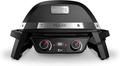 Weber PULSE 2000 Elektro Grill, 49 x 39cm Grillfläche, Temperaturen über 300 GradC, Zwei - Zonen - Grillen, Digitaler Temperaturregler und Thermometer, Porzellanemaillierter Guss - Grillrost - Schwarz 82010079-Roomoli