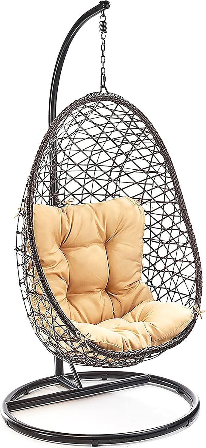 Kobolo Hängekorb Hängesessel Crisscross mit Gestell und Schwingkorb aus Polyrattan-Roomoli