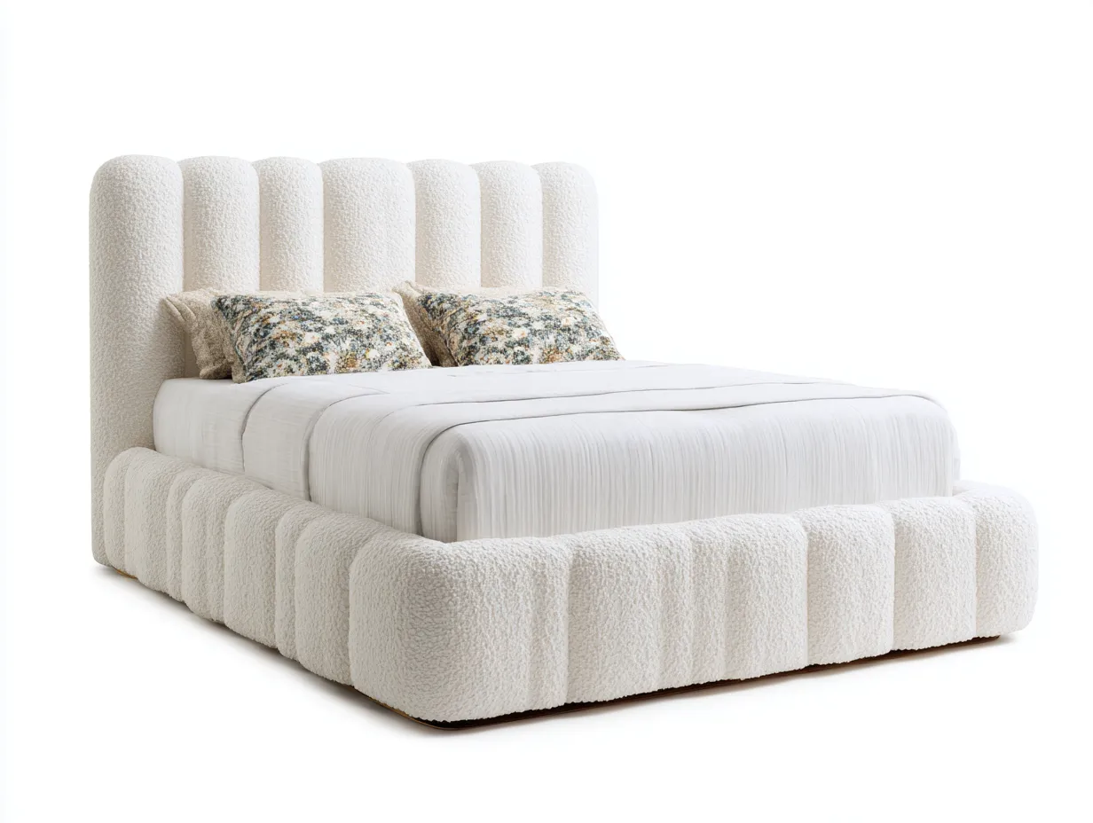 Doppelbett Stoffbezug 200x160x105 cm - Creme - Schlafzimmer - Gepolstertes Kopfteil-Roomoli