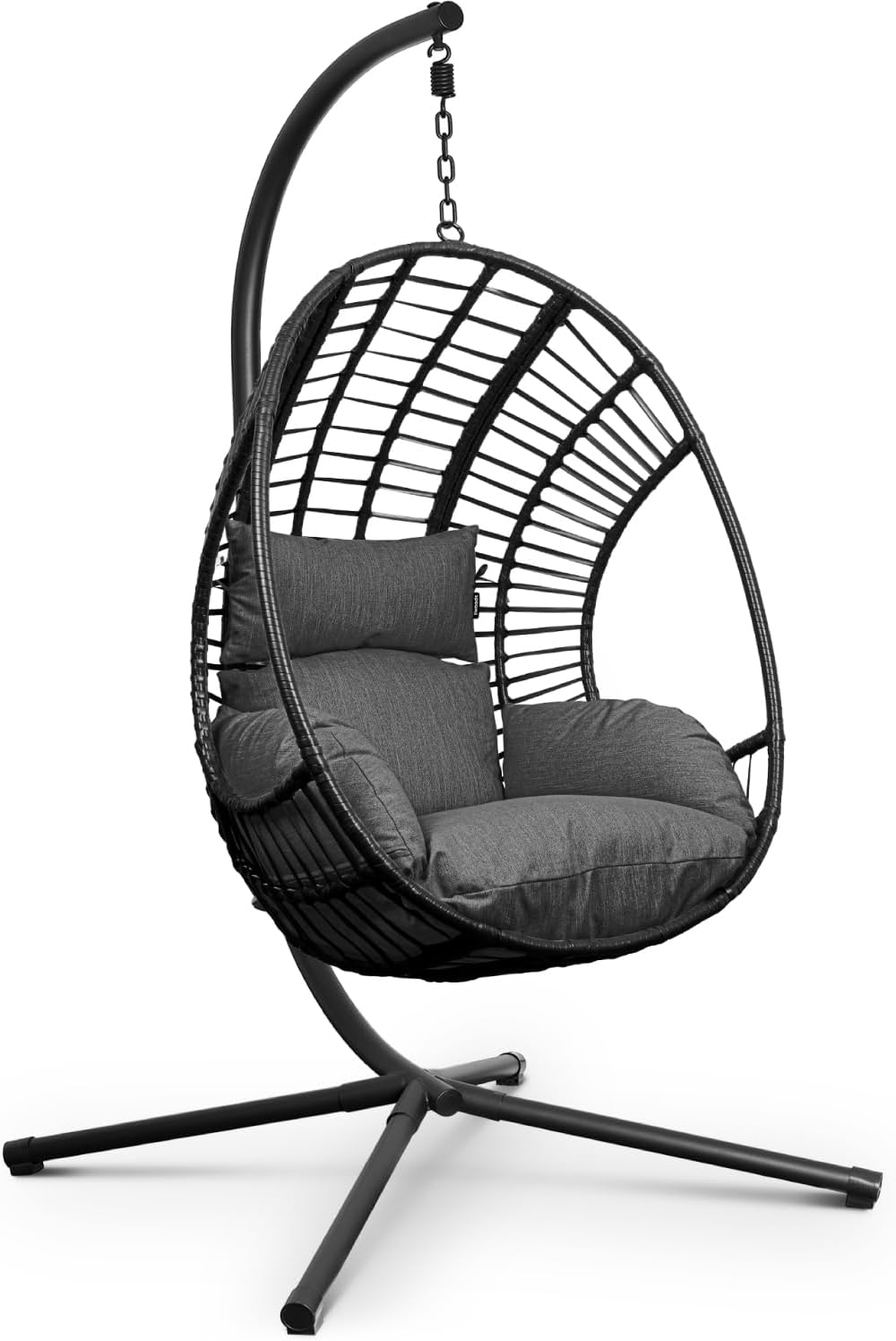 Swoods XXL Hängesessel mit Gestell - Hängesessel Für Indoor und Outdoor - Inkl. Kissen - Egg Chair - bis 150kg Dunkelgrau-Roomoli