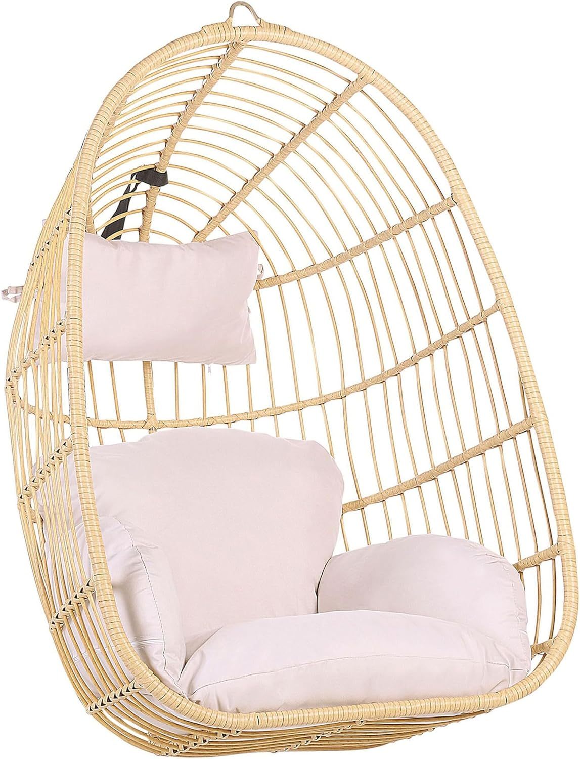 Moderner Hängekorbsessel Rattan ohne Gestell inkl. Kissen Beige Casoli-Roomoli