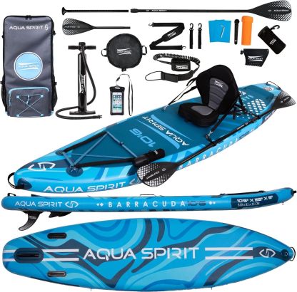 Aqua Spirit SUP Board Aufblasbares Stand Up Paddle Board 2025 - 320x81x15cm 457x91x15cm - Kompletter Satz mit Paddel, Rucksack, Pumpe und weiterem Zubehör-Roomoli
