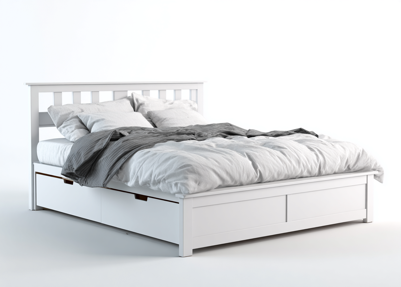 Doppelbett Holz 200x160x90cm - weiß - für Schlafzimmer - mit Stauraum-Roomoli