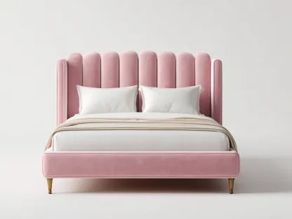 Doppelbett Stoffbezug 200x160x100 cm - Rosa - Schlafzimmer - Gepolstertes Design-Roomoli