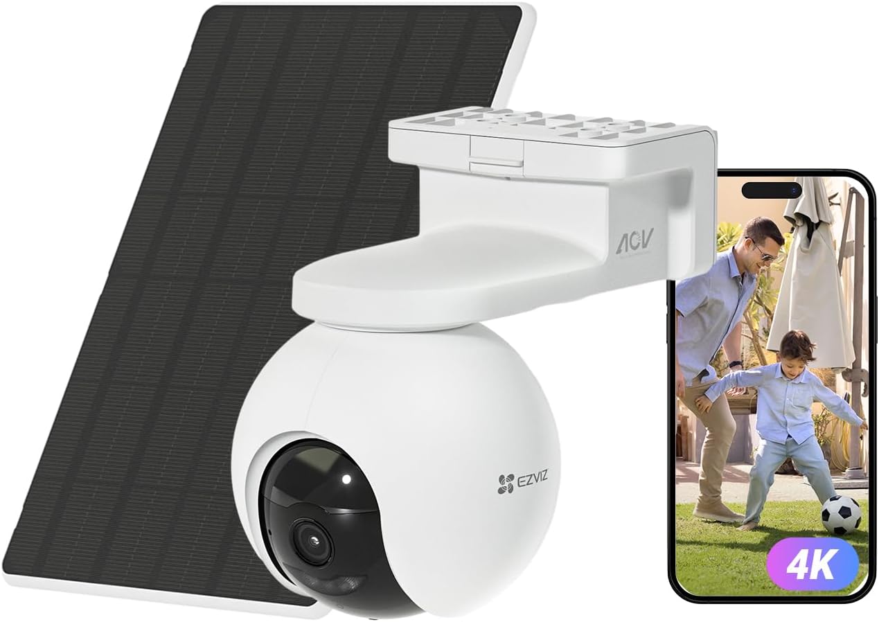 EZVIZ 4K Solar Überwachungskamera Aussen Akku, 360 Grad PTZ Kabellose WLAN Kamera mit Solarpanel, 10400 mAh Akku, 8MP Farbnachtsicht, KI Personen - und Fahrzeugerkennung, Zwei - Wege - Audio, CB8 Pro 4K Kit-Roomoli