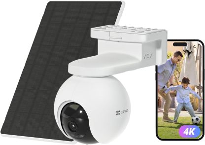 EZVIZ 4K Solar Überwachungskamera Aussen Akku, 360 Grad PTZ Kabellose WLAN Kamera mit Solarpanel, 10400 mAh Akku, 8MP Farbnachtsicht, KI Personen - und Fahrzeugerkennung, Zwei - Wege - Audio, CB8 Pro 4K Kit-Roomoli