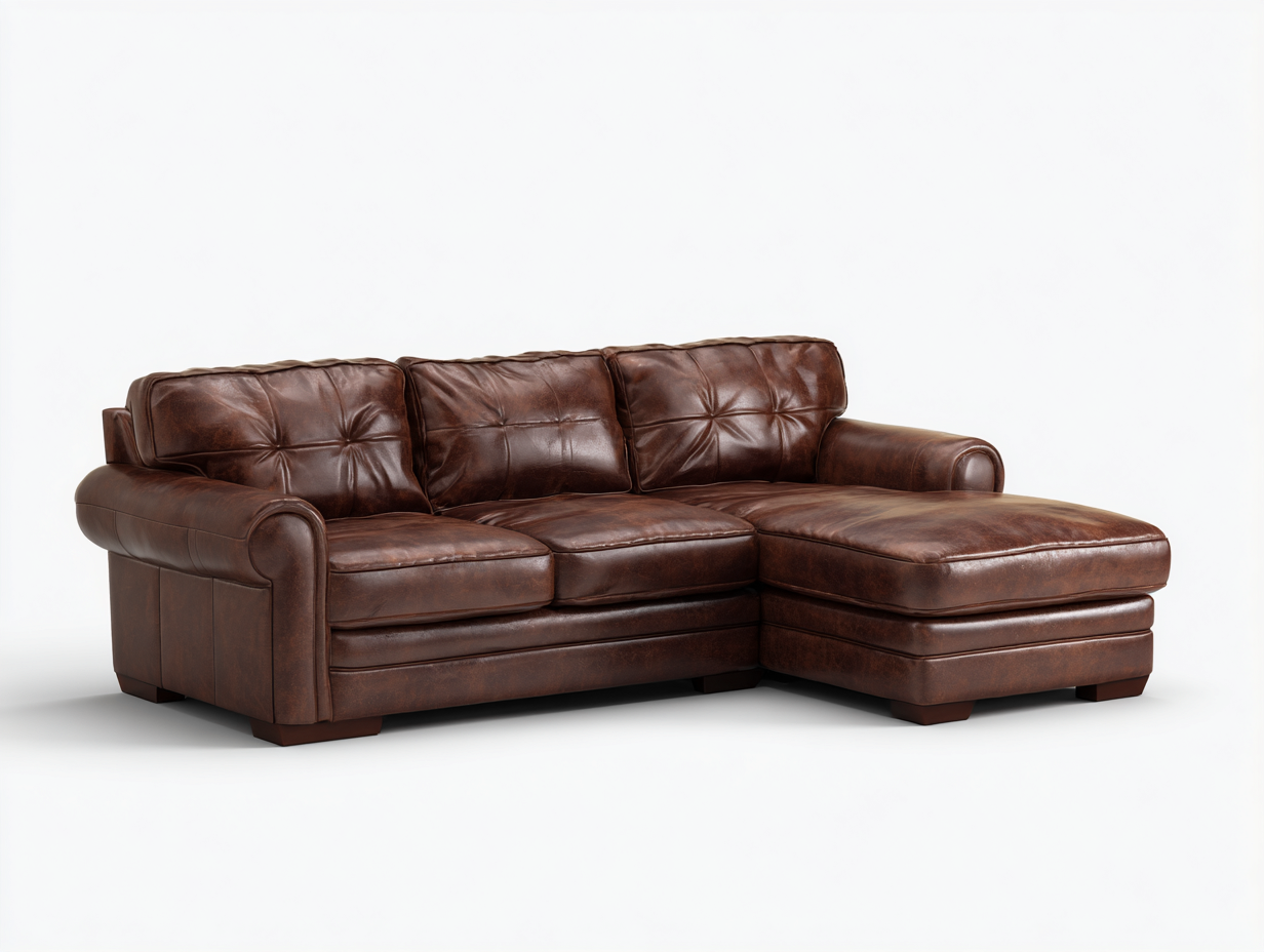 Ecksofa Echtleder 285x170x82cm - braun - für Wohnzimmer - klassisches Design-Roomoli