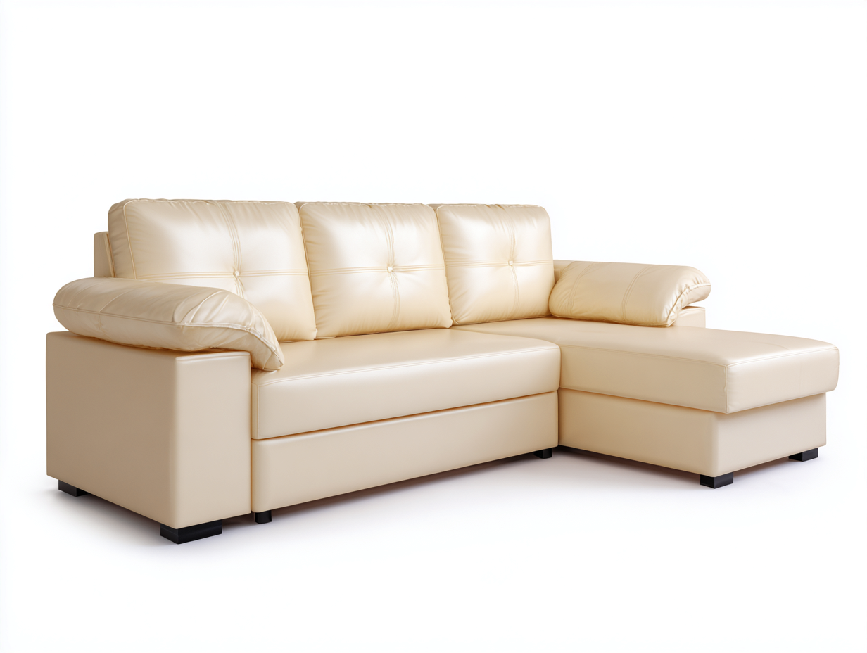 Ecksofa Kunstleder 260x170x85 cm - Creme - für Wohnzimmer - modernes Design-Roomoli