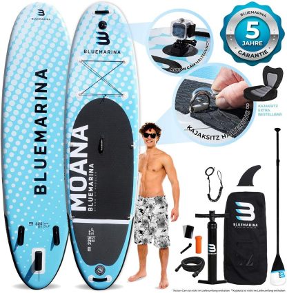 Bluemarina Stand Up Paddling Board Moana - 5 JAHRE GARANTIE - SUP Board - Stand Up Paddle - Standup Paddle Board - Surfbrett aufblasbar - 305x75x15 cm 130 kg - 325x85x15 cm 180 kg-Roomoli