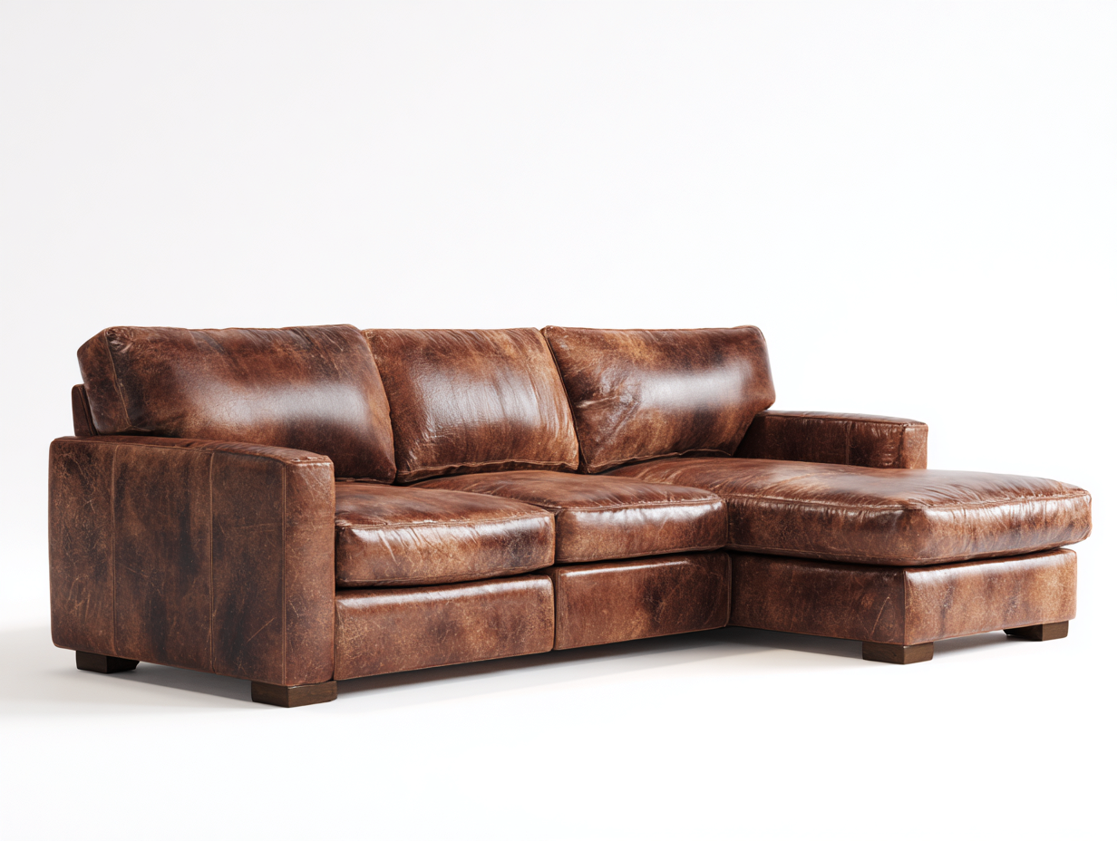 Ecksofa Echtleder 290x175x83cm - braun - für Wohnzimmer - klassisches Design-Roomoli