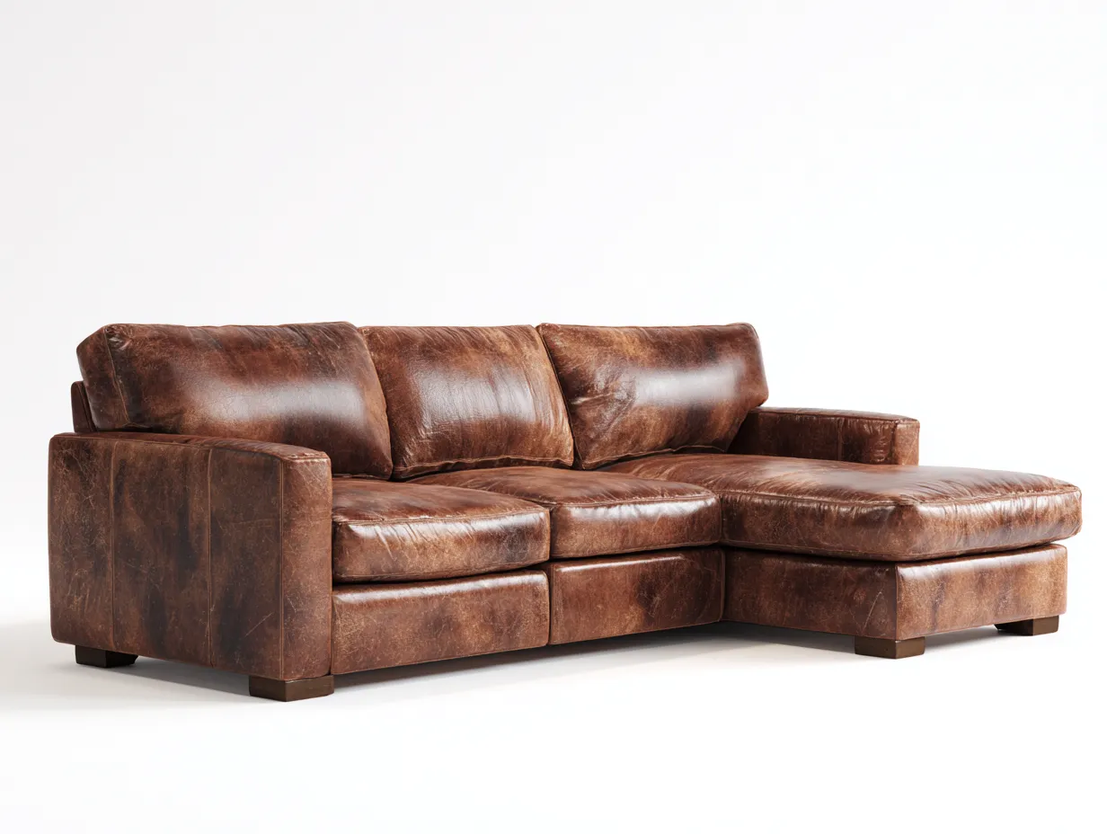 Ecksofa Echtleder 290x175x83cm - braun - für Wohnzimmer - klassisches Design-Roomoli