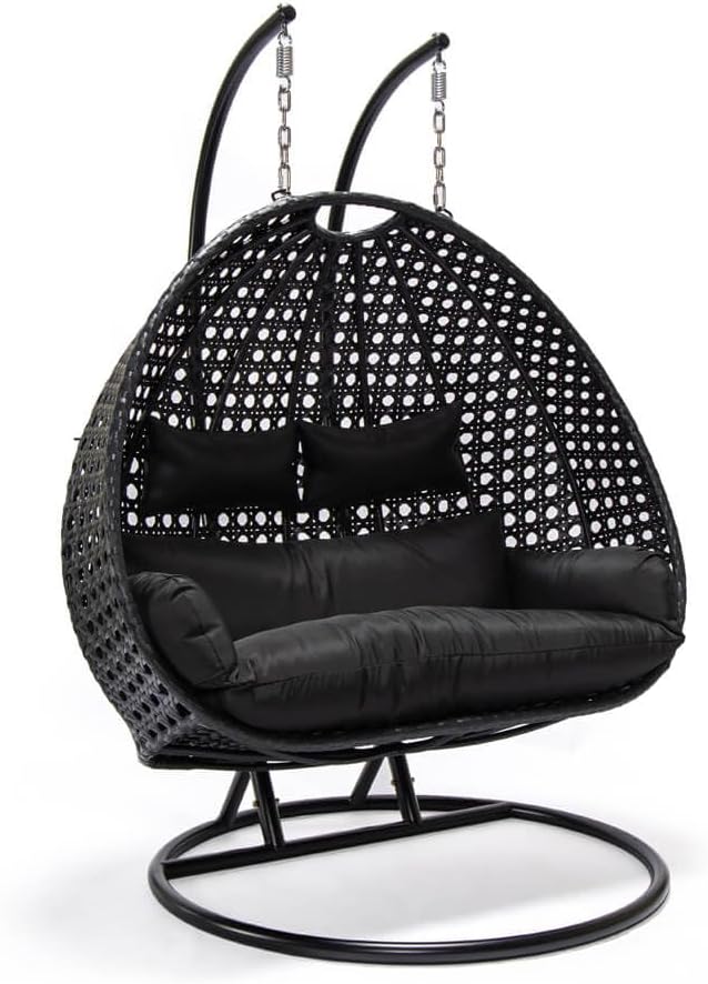 Home Deluxe - Hängesessel Twin - Schwarz, Höhe 195 cm - inkl. Regenabdeckung, Gestell, Sitz - und Rückenkissen I Polyrattan Hängestuhl Gartenschaukel Hängekorb-Roomoli