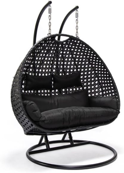 Home Deluxe - Hängesessel Twin - Schwarz, Höhe 195 cm - inkl. Regenabdeckung, Gestell, Sitz - und Rückenkissen I Polyrattan Hängestuhl Gartenschaukel Hängekorb-Roomoli